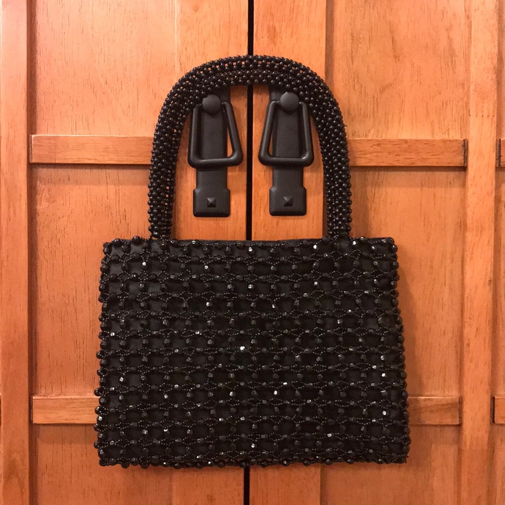 Black satin with beaded overlay zipper wristlet